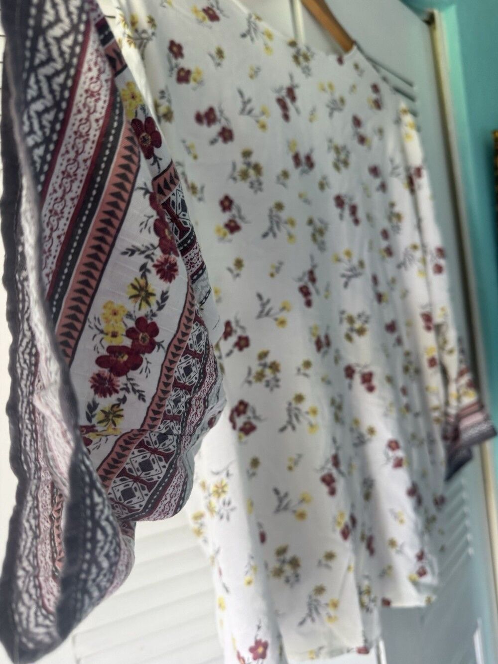 EST 1946 Floral Boho Peasant Blouse XL Rayon Wrap Look V Neck Cottagecore Top - Picture 8 of 8